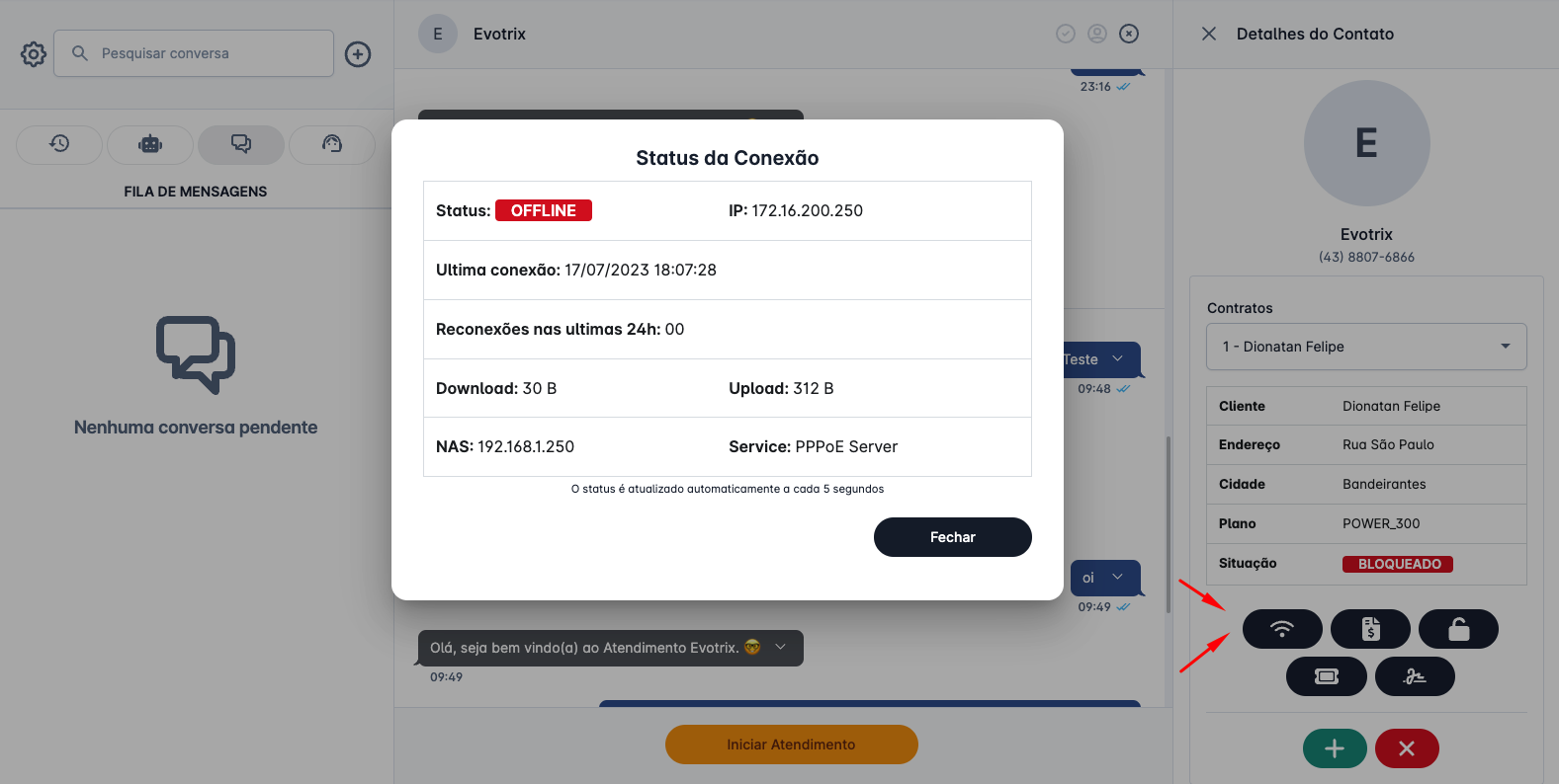 chat integrado conexao