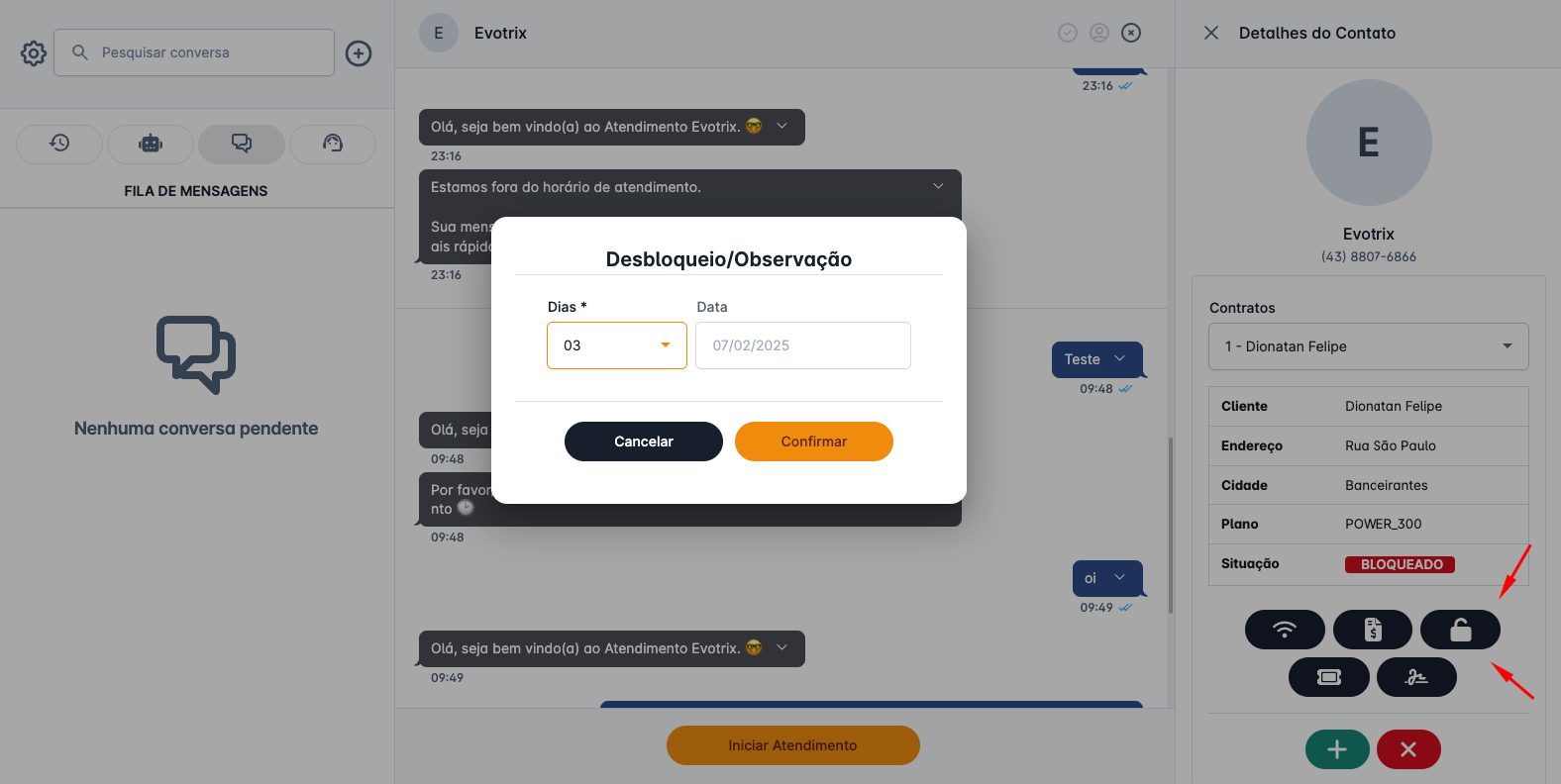 chat integrado desbloqueio