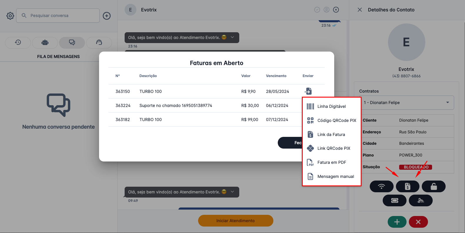 chat integrado faturas