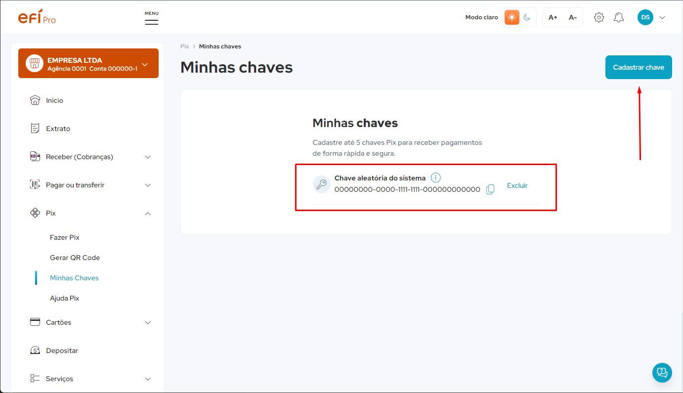 efi chaves pix copiar